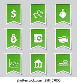 Financial Banking Label Vector Green Icon Design Set