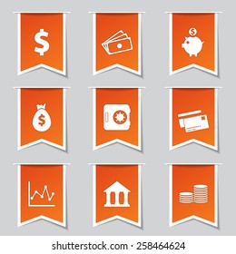 Financial Banking Label Vector Orange Icon Design Set