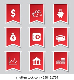 Financial Banking Label Vector Red Icon Design Set