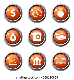 Financial Banking Orange Vector Button Icon Design Set