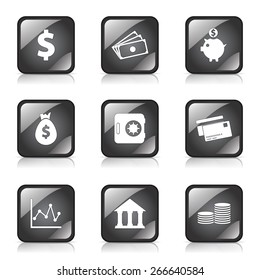 Financial Banking Square Vector Black Button Icon Design Set