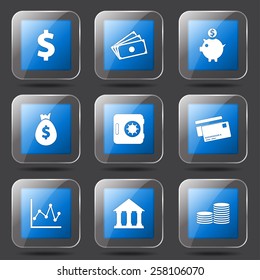 Financial Banking Square Vector Blue Icon Design Set
