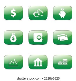 Financial Banking Square Vector Green Icon Design Set