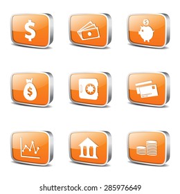 Financial Banking Square Vector Orange Icon Design Set