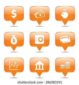 Financial Banking Square Vector Orange Icon Design Set