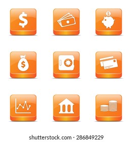Financial Banking Square Vector Orange Icon Design Set