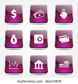 Financial Banking Square Vector Pink Icon Design Set