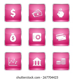 Financial Banking Square Vector Pink Icon Design Set