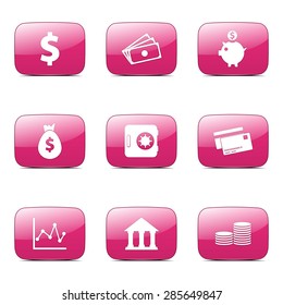 Financial Banking Square Vector Pink Icon Design Set