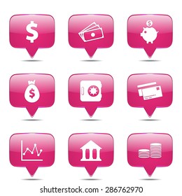 Financial Banking Square Vector Pink Icon Design Set