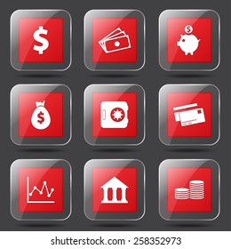 Financial Banking Square Vector Red Icon Design Set