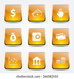 Financial Banking Square Vector Yellow Icon Design Set
