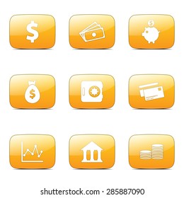 Financial Banking Square Vector Yellow Icon Design Set
