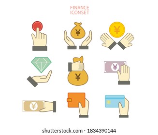 Financial / banking vector illustration set. Money icon . Hand icon