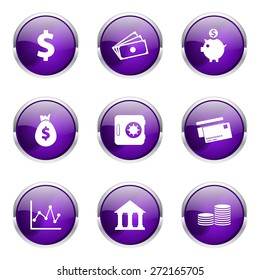 Financial Banking Violet Vector Button Icon Design Set