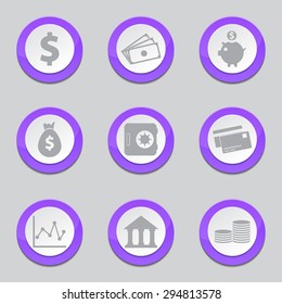 Financial Banking Violet Vector Button Icon Design Set