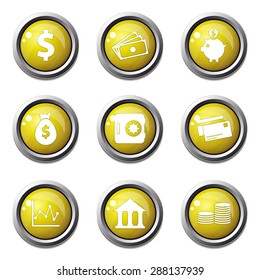 Financial Banking Yellow Vector Button Icon Design Set