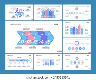 Financial bar, flow, process and percentage charts. Business and management concept. Infographic design set can be used for workflow layout, diagram, annual report, presentation, web design.