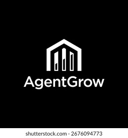 Barras financieras con un diseño del logotipo del Vector de la casa aislado en fondo negro