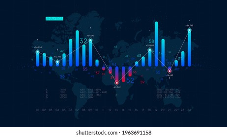 Financial big data analytic and business infographic, analysis and charts investment and trade, columns, market economy information vector background svg