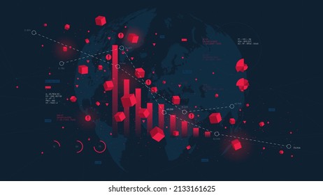 Financial big data analytic and business infographic, analysis and charts investment and trade, columns, crisis of the global economy, vector background