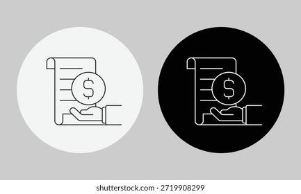 Icono de Factura de facturas y pagos financieros, Vector de arte de línea minimalista para procesamiento de Comprobante, documento de impuestos, Facturación comercial y símbolo de administración de dinero