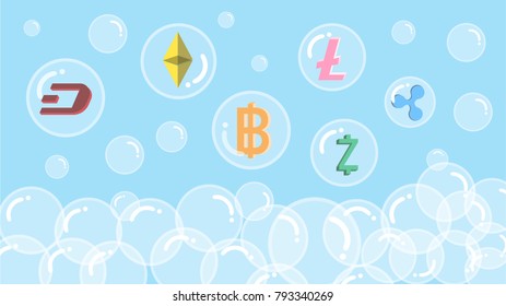 Financial bitcoin bubble or crash cryptocurrency blockchain concept. Bitcoin bubble follows classic pattern of investment. Investing in digital currency. Bitcoin investment crisis.vector, illustration