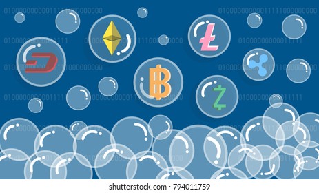 Financial bitcoin bubble icon concept. Investing in digital currency. Bitcoin investment crisis. vector, illustration