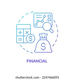 Icono de concepto de gradiente azul financiero. Predicción de beneficios futuros. Modelo de rentabilidad para pronosticar la ilustración de línea delgada de ideas abstractas. Dibujo de contorno aislado. Se usa una fuente Myriad Pro-Bold