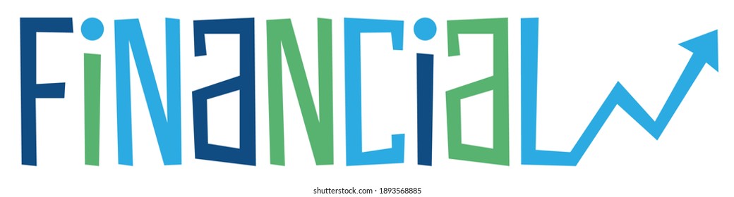 Banner FINANCIAL azul y verde de la letra de la mano vectorial con flecha hacia arriba