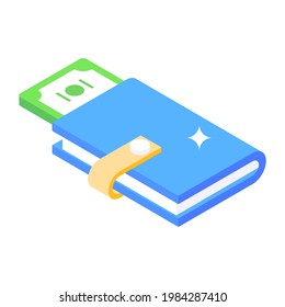 Financial bookkeeping diary, isometric icon of general ledger 