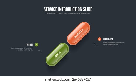 Financial Briefing 2 Step Diagram Slideshow Design. Enterprise Visualization Slide Layout Vector Illustration. Visual Portfolio Two Option Infographic Presentation Template.