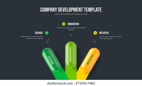 Vorlagenvektorgrafik für Financial Briefing-Präsentation. Unternehmensübersicht 3 Option Infografik Frame Layout. Visueller Bericht - Präsentationsentwurf in drei Schritten.