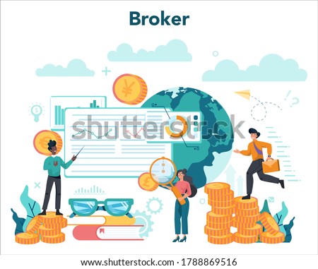 Financial broker. Income, investment and saving concept. Business character making financial operation. Isolated vector illustration