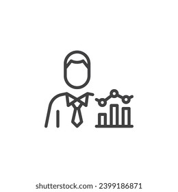 Finanzmakler-Linie-Symbol lineares Stilzeichen für mobiles Konzept und Webdesign. Geschäftsmann Broker Umriss Vektorsymbol. Symbol, Logo-Abbildung. Vektorgrafik