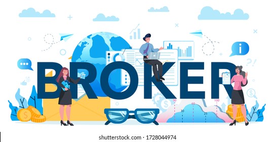 Concepto de encabezado tipográfico de intermediarios financieros. Concepto de ingresos, inversiones y ahorro. Operaciones financieras de creación de caracteres empresariales. Ilustración vectorial aislada