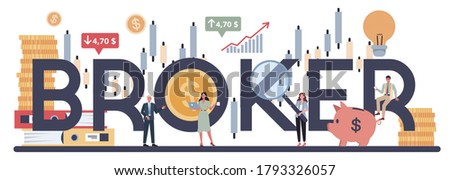 Financial broker typographic header concept. Income, investment and saving concept. Business character making financial operation. Isolated vector illustration