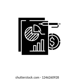 Financial budget black icon, vector sign on isolated background. Financial budget concept symbol, illustration 