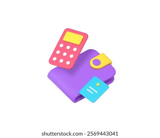 Financial budget calculating money wealth analyzing 3d icon realistic vector illustration. Accountancy debit credit earnings and expenses examining counting analysis banking finance statistic wallet