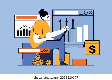 Financial budget concept with people scene in flat design for web. Woman calculating budget and making accounting of her money balance. Vector illustration for social media banner, marketing material.