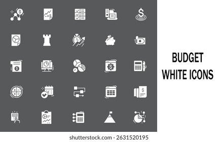 Financial budget white icons. savings and income sign icons.