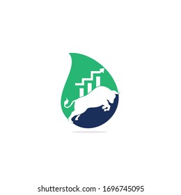 Financial bull drop shape concept logo design. Trade Bull Chart, finance logo. Economy finance chart bar business productivity logo icon.	