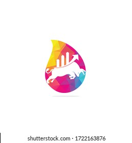 Financial bull drop shape concept logo design. Trade Bull Chart, finance logo. Economy finance chart bar business productivity logo icon.