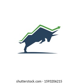 Financial bull logo design. Trade Bull Chart, finance logo. Economy finance chart bar business productivity logo icon.	