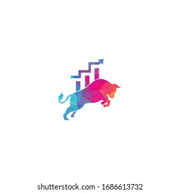 Financial bull logo design. Trade Bull Chart, finance logo. Economy finance chart bar business productivity logo icon.	