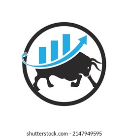 Financial bull logo design. Trade Bull Chart, finance logo. Economy finance chart bar business productivity logo icon.	
