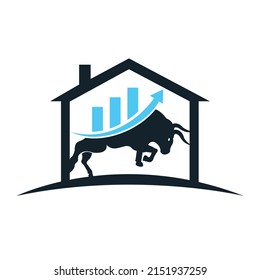 Financial bull logo design. Trade Bull Chart, finance logo. Economy finance chart bar business productivity logo icon.	