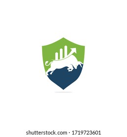 Financial bull shield shape concept logo design. Trade Bull Chart, finance logo. Economy finance chart bar business productivity logo icon.