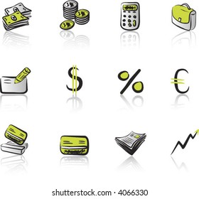 Financial & Business 1 icon set green & black on white background