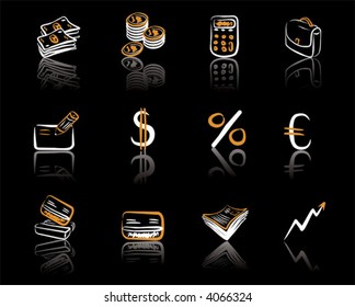 Financial & Business 1 icon sets orange & white on black background